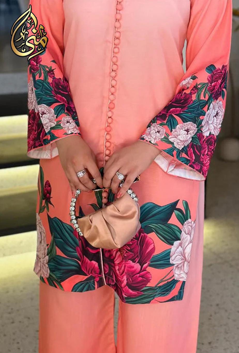 Digital Front & Back Floral Print Co Ord Set 2PCs