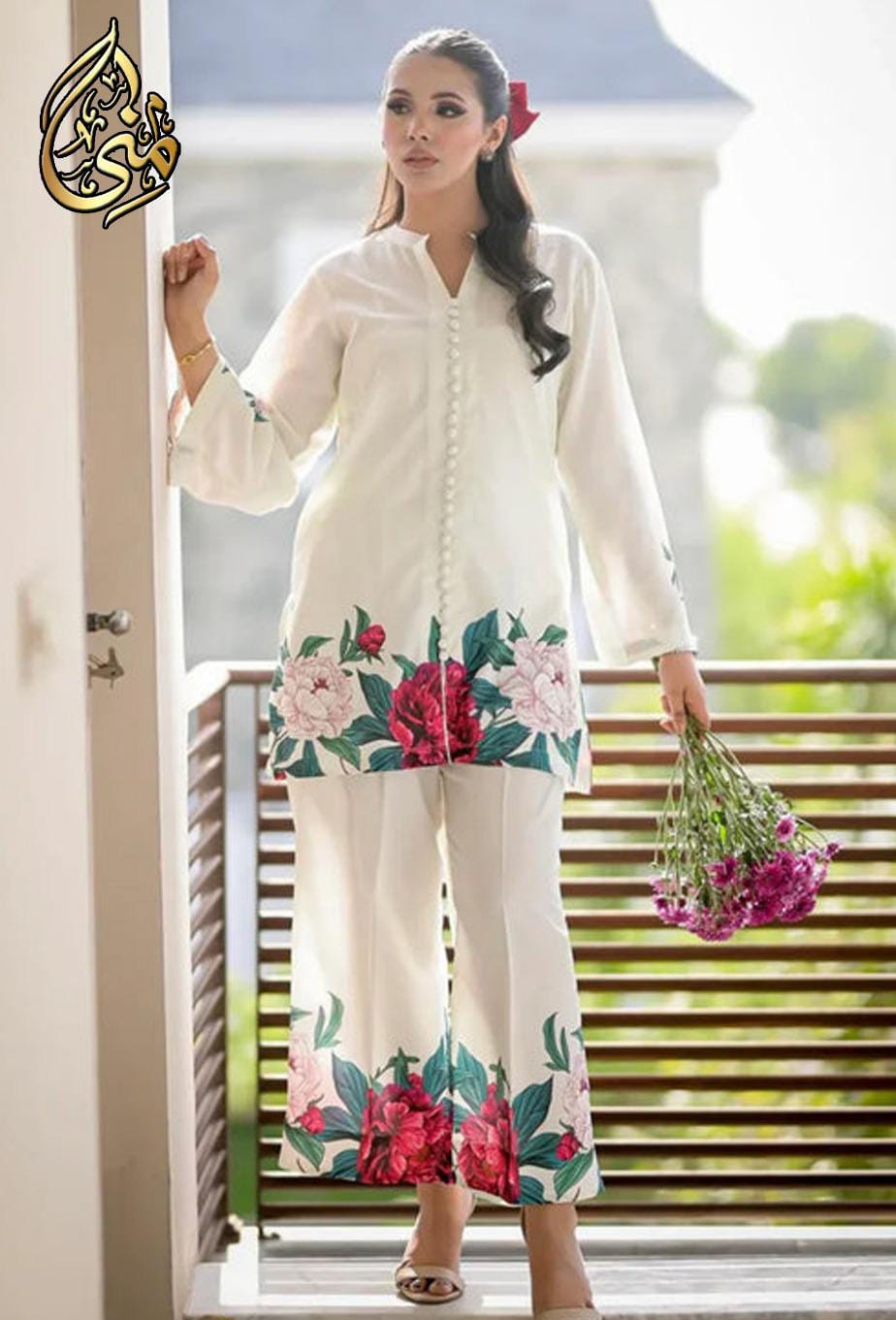 Digital Front & Back Floral Print Co Ord Set 2PCs