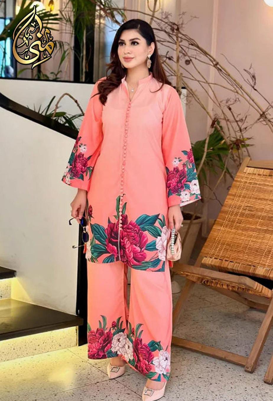 Digital Front & Back Floral Print Co Ord Set 2PCs