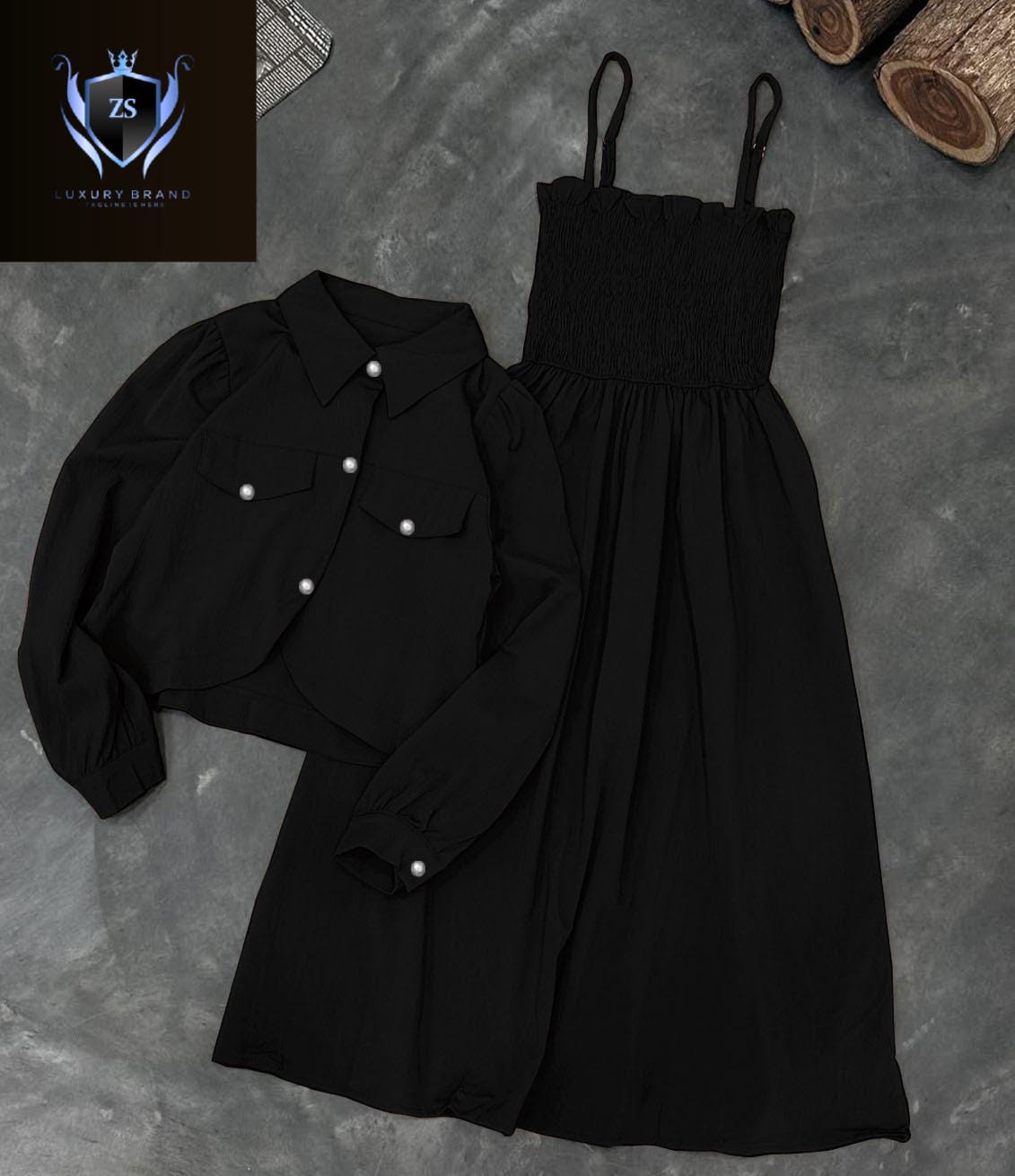 Kaaj Button Coati With Gazzer Romper Frock 2Pcs