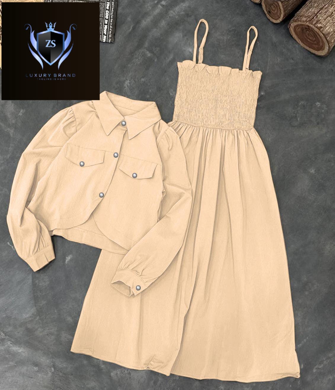 Kaaj Button Coati With Gazzer Romper Frock 2Pcs