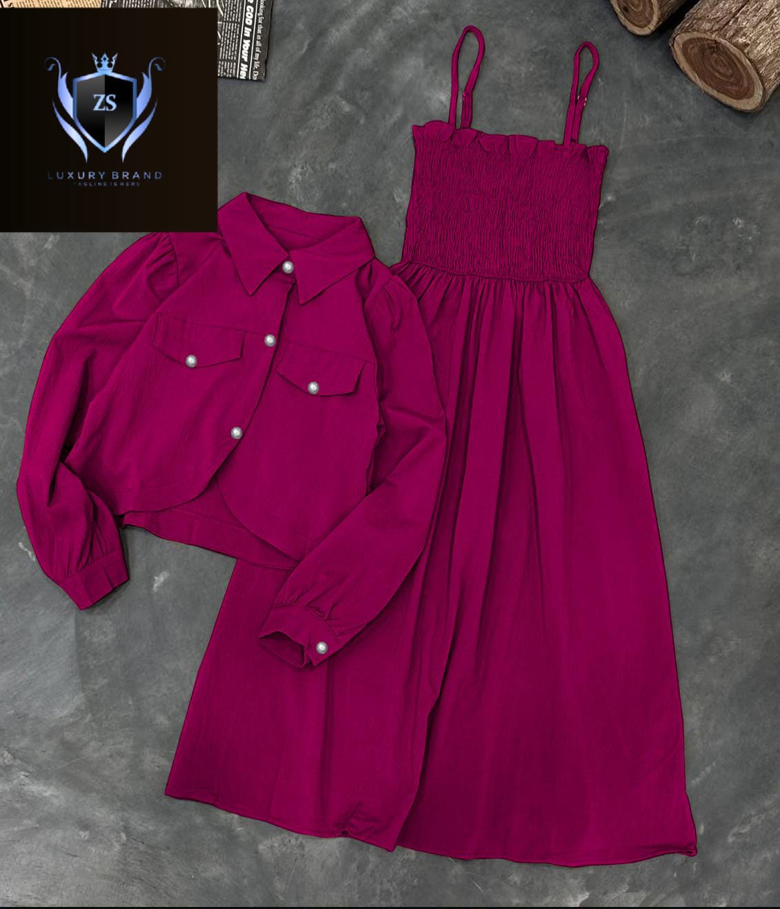 Kaaj Button Coati With Gazzer Romper Frock 2Pcs