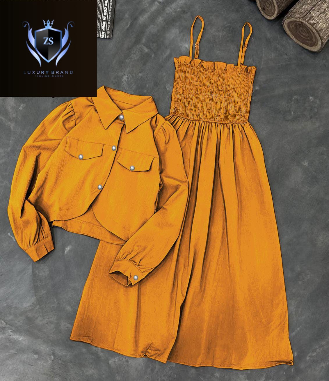 Kaaj Button Coati With Gazzer Romper Frock 2Pcs